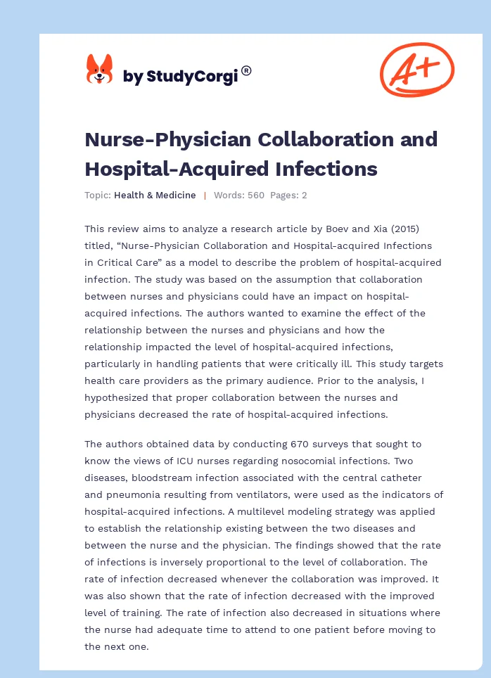 Nurse-Physician Collaboration and Hospital-Acquired Infections. Page 1