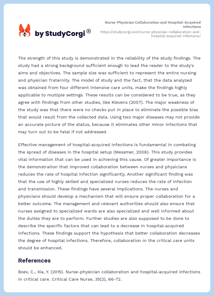 Nurse-Physician Collaboration and Hospital-Acquired Infections. Page 2