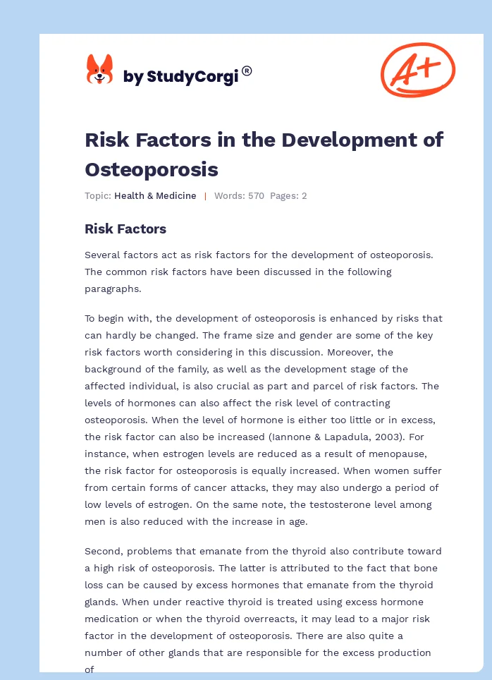 Risk Factors in the Development of Osteoporosis. Page 1