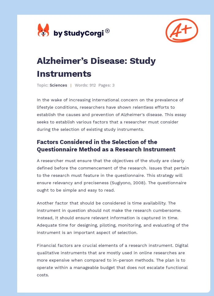 Alzheimer’s Disease: Study Instruments. Page 1