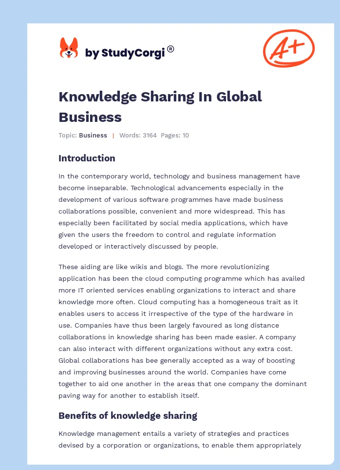 Knowledge Sharing In Global Business. Page 1