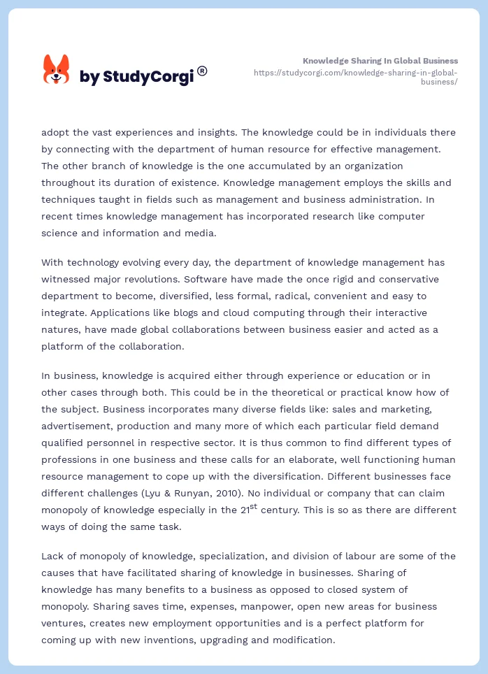 Knowledge Sharing In Global Business. Page 2