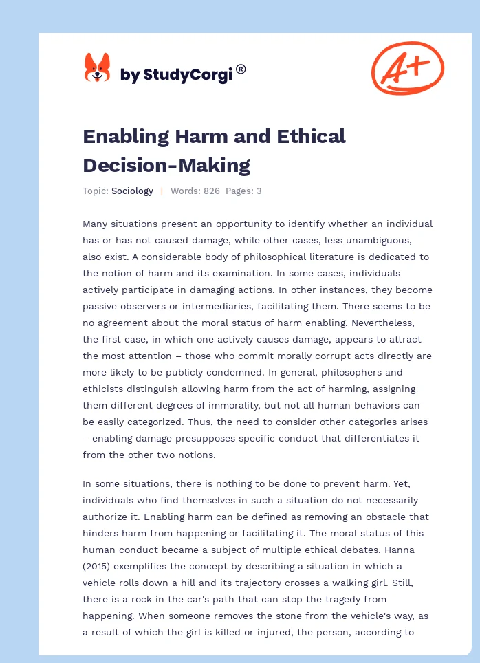 Enabling Harm and Ethical Decision-Making. Page 1