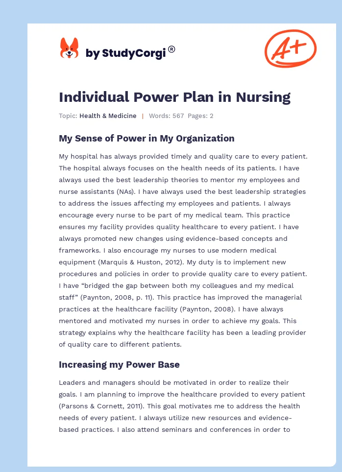 Individual Power Plan in Nursing. Page 1