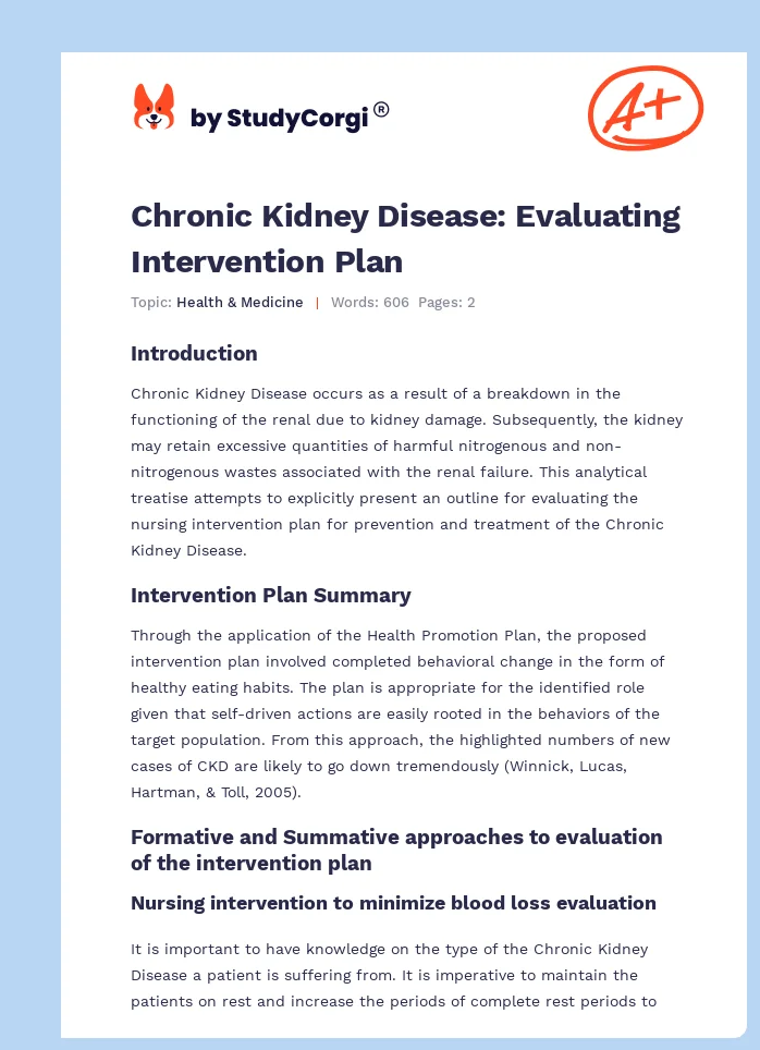 Chronic Kidney Disease: Evaluating Intervention Plan. Page 1