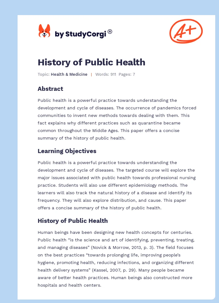 History of Public Health. Page 1