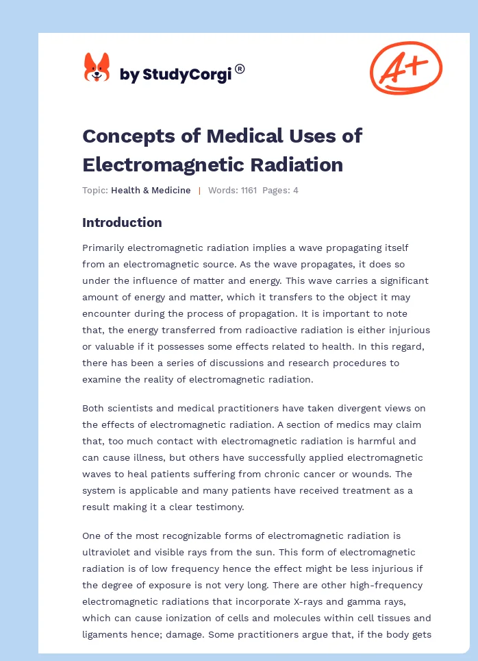 Concepts of Medical Uses of Electromagnetic Radiation. Page 1