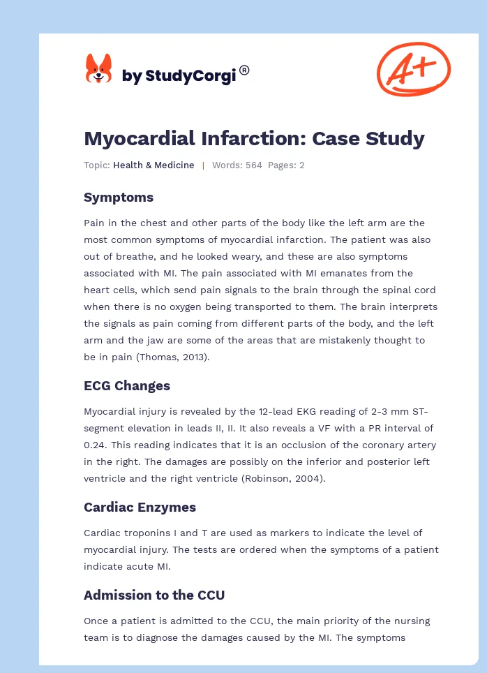 Myocardial Infarction: Case Study. Page 1