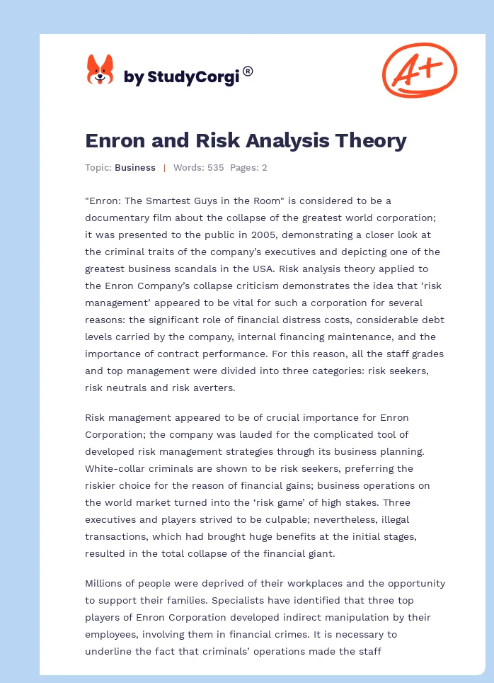 Enron and Risk Analysis Theory. Page 1
