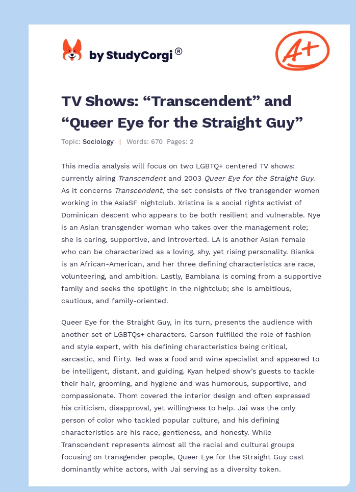 TV Shows: “Transcendent” and “Queer Eye for the Straight Guy”. Page 1