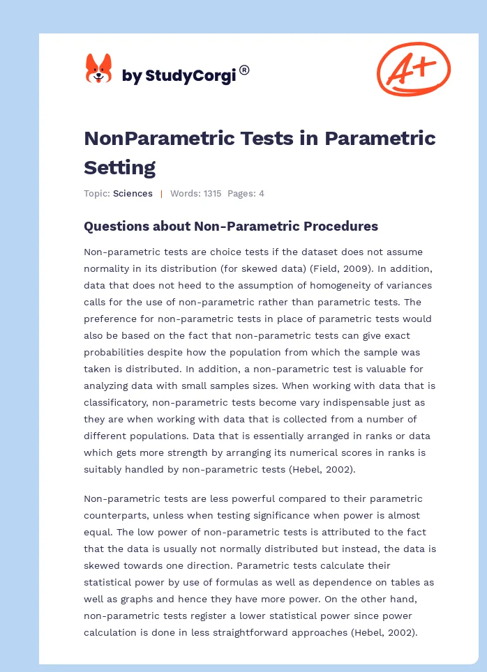 NonParametric Tests in Parametric Setting. Page 1