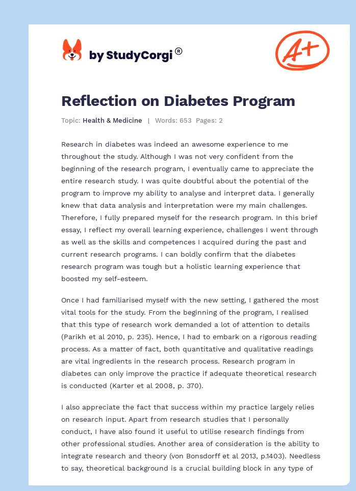 Reflection on Diabetes Program. Page 1