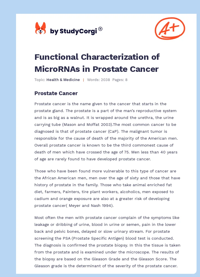 Functional Characterization of MicroRNAs in Prostate Cancer. Page 1