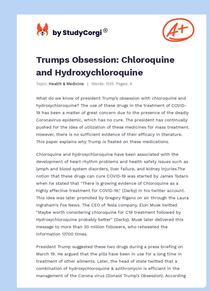 Trumps Obsession: Chloroquine and Hydroxychloroquine. Page 1