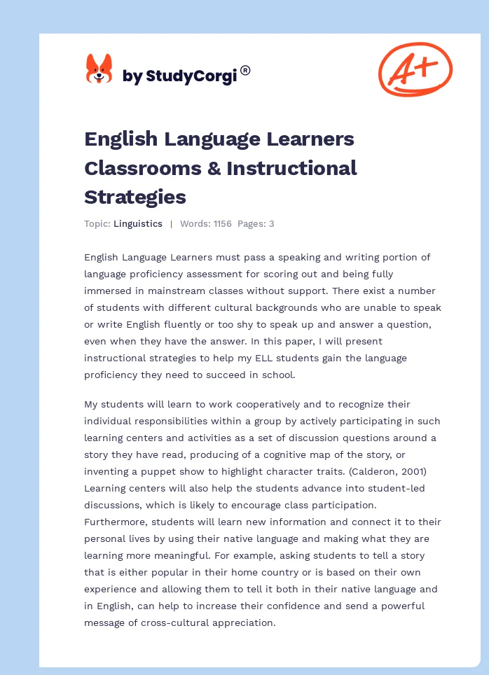 English Language Learners Classrooms & Instructional Strategies. Page 1
