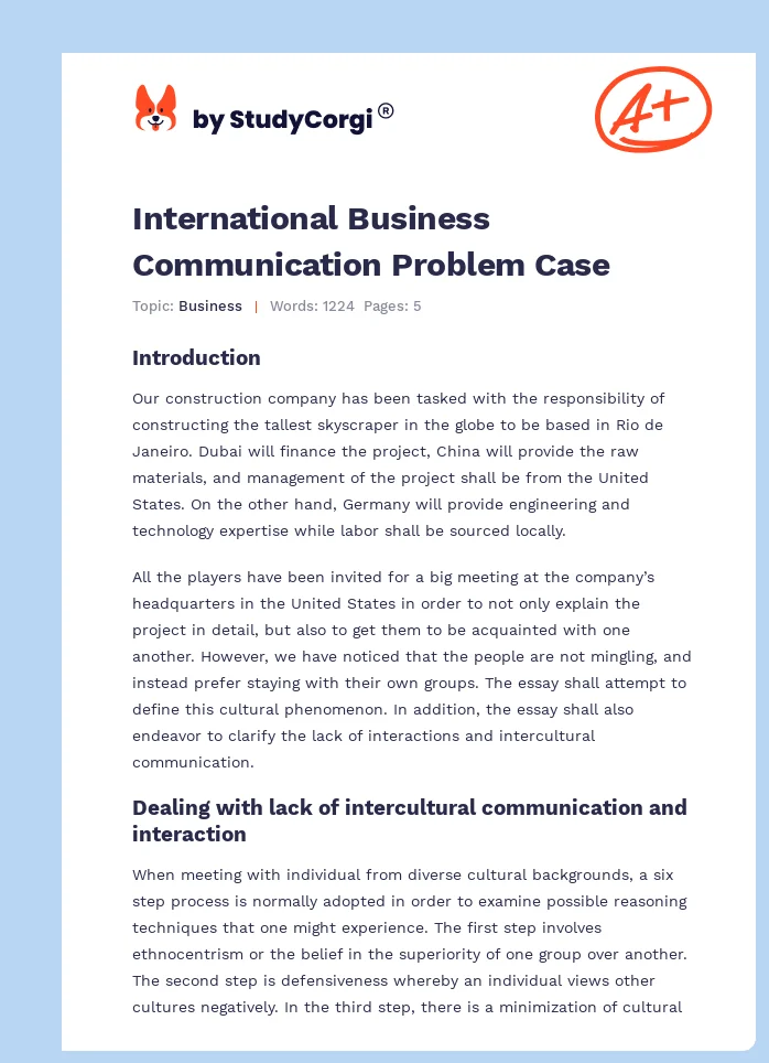International Business Communication Problem Case. Page 1