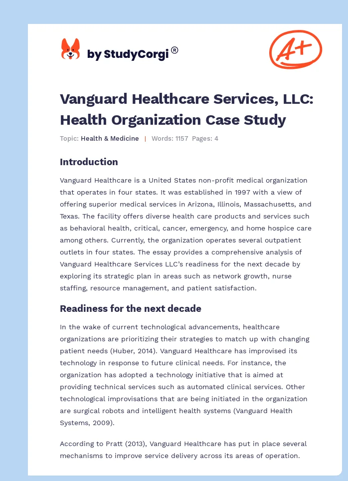 Vanguard Healthcare Services, LLC: Health Organization Case Study. Page 1