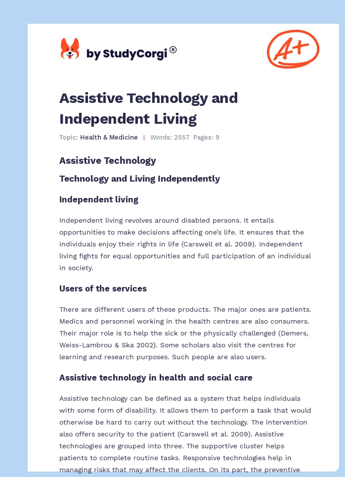 Assistive Technology and Independent Living. Page 1