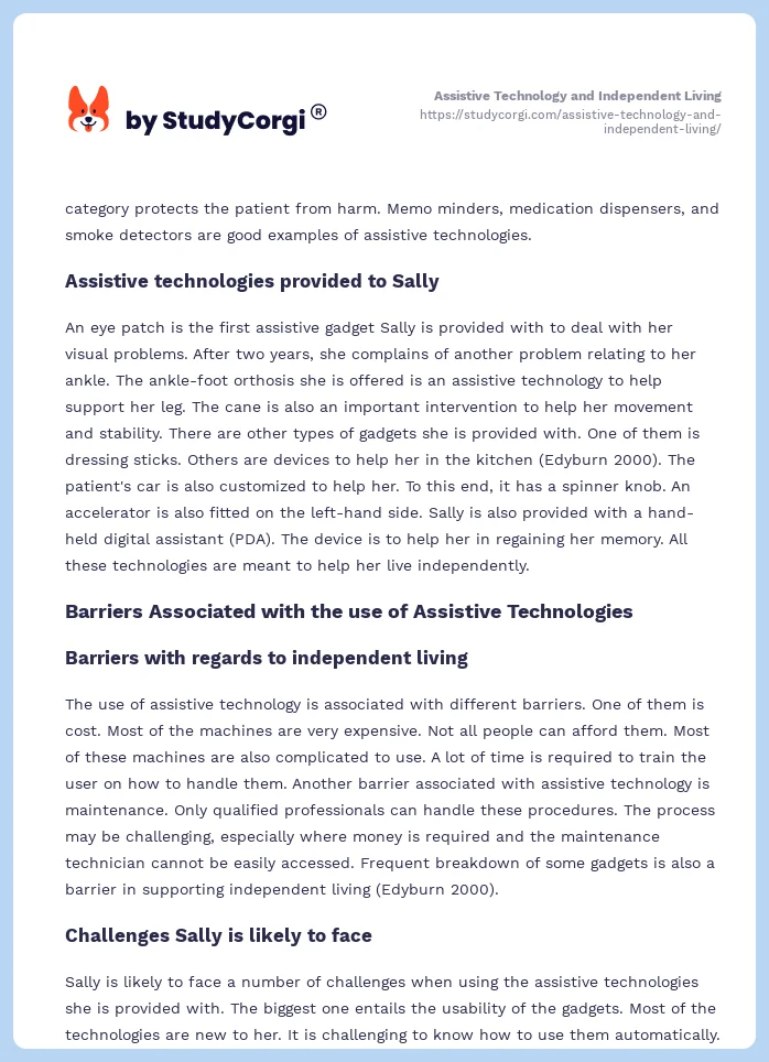 Assistive Technology and Independent Living. Page 2