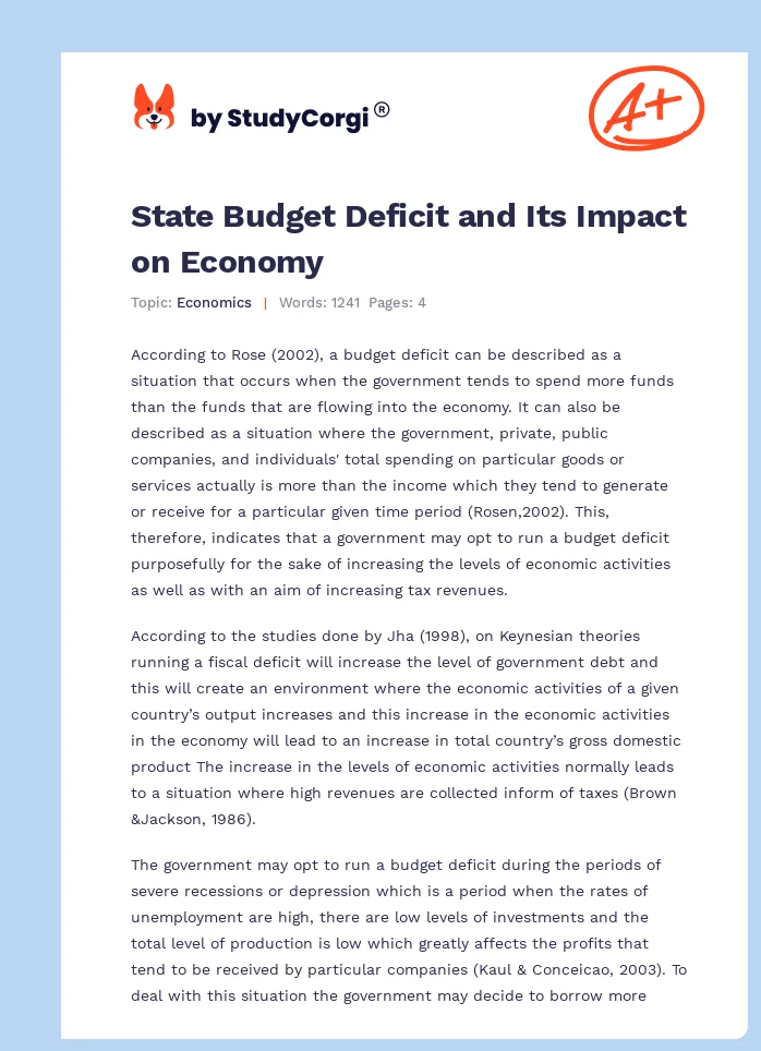 State Budget Deficit and Its Impact on Economy. Page 1