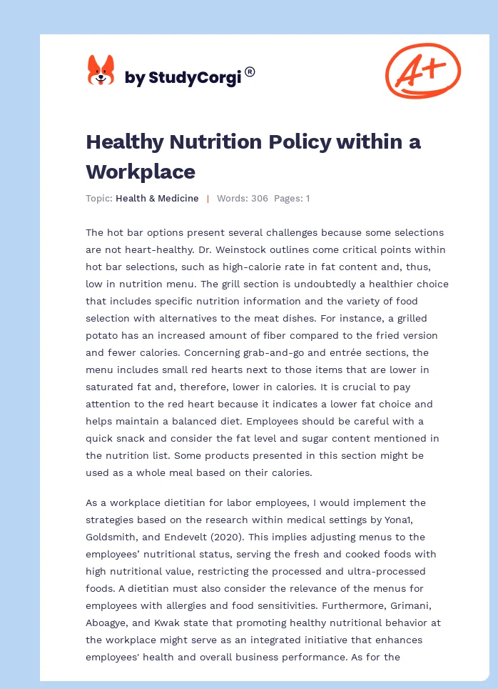 Healthy Nutrition Policy within a Workplace. Page 1