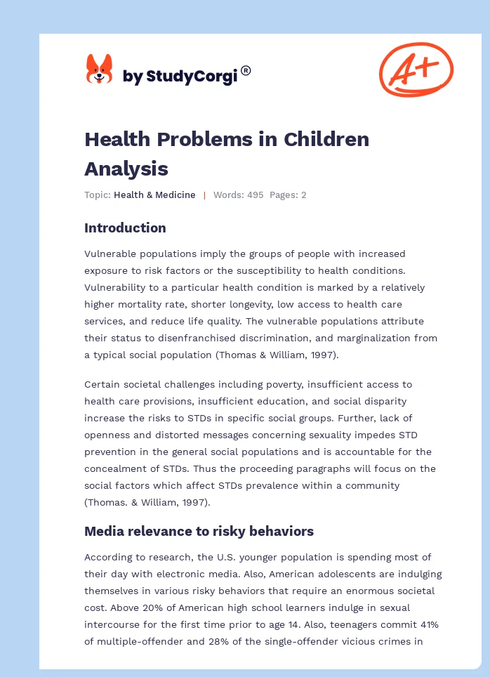Health Problems in Children Analysis. Page 1
