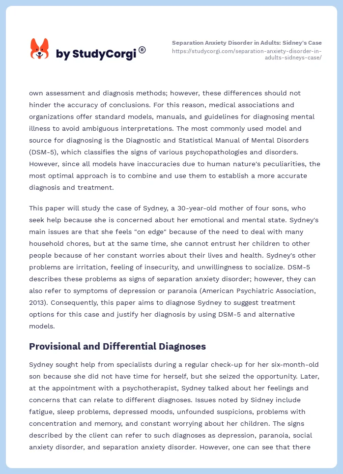 Separation Anxiety Disorder in Adults: Sidney's Case. Page 2