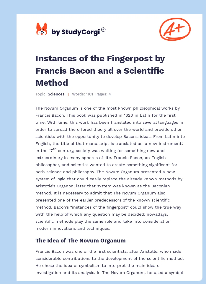 Instances of the Fingerpost by Francis Bacon and a Scientific Method. Page 1