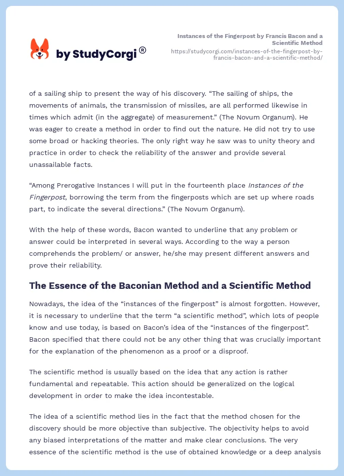 Instances of the Fingerpost by Francis Bacon and a Scientific Method. Page 2