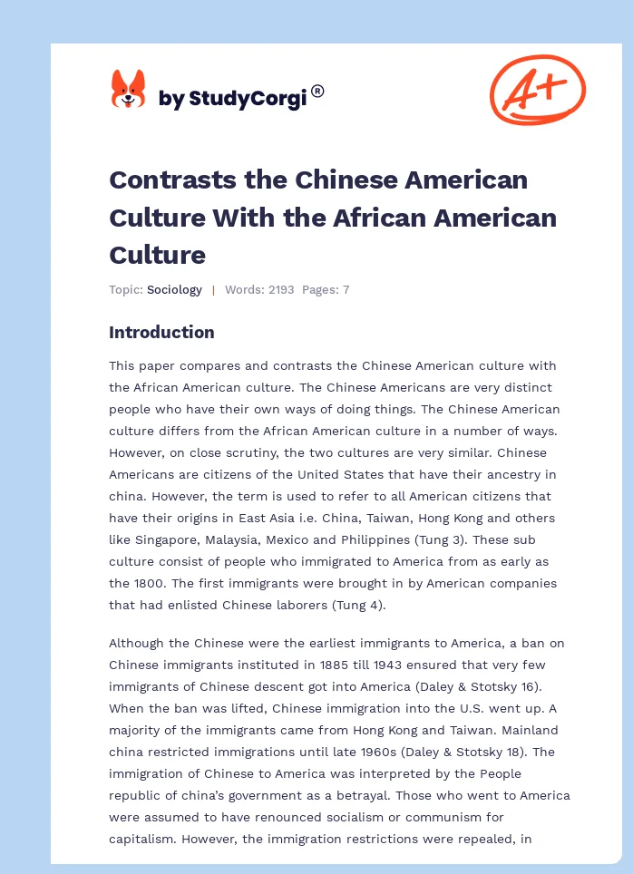 Contrasts The Chinese American Culture With The African American 