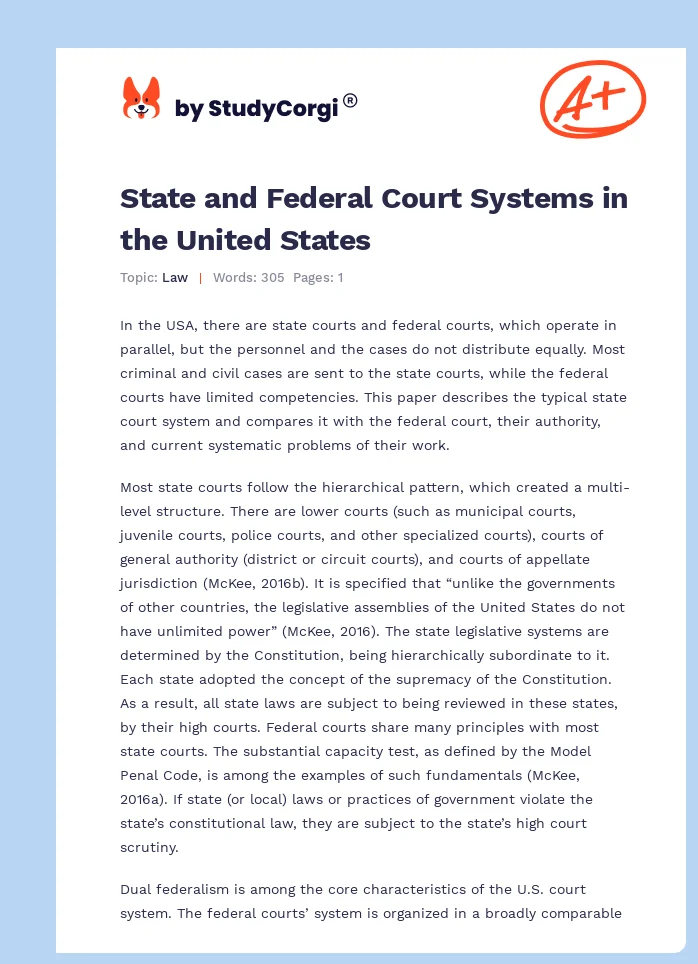 State and Federal Court Systems in the United States. Page 1