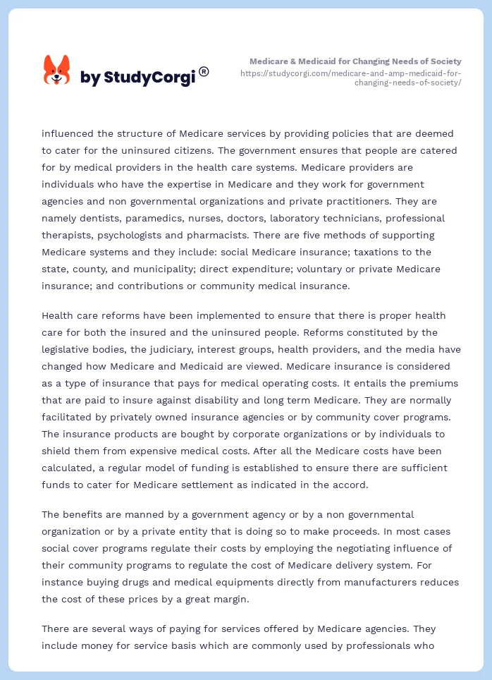 Medicare & Medicaid for Changing Needs of Society. Page 2