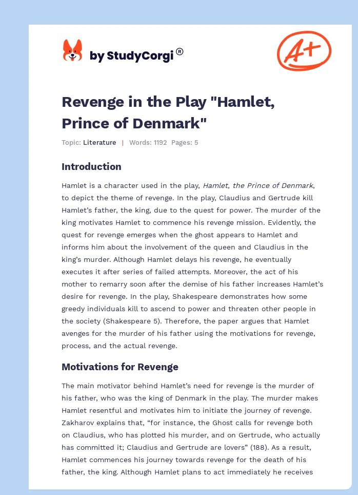 Revenge in the Play "Hamlet, Prince of Denmark". Page 1
