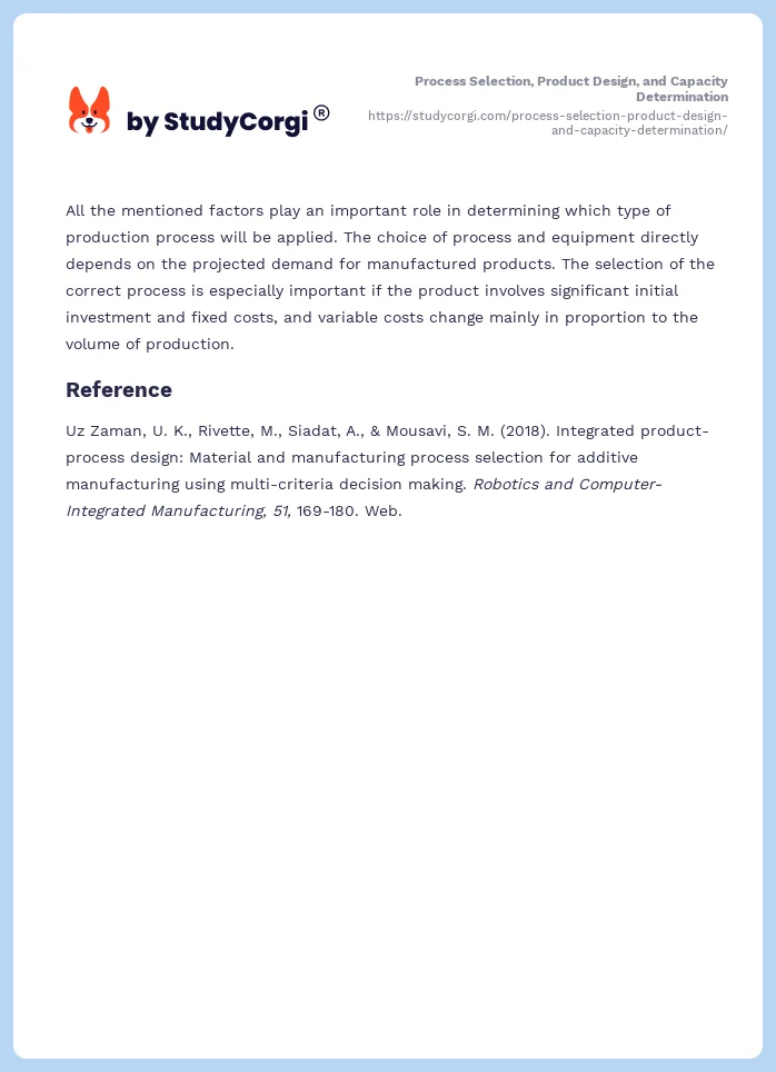 Process Selection, Product Design, and Capacity Determination. Page 2