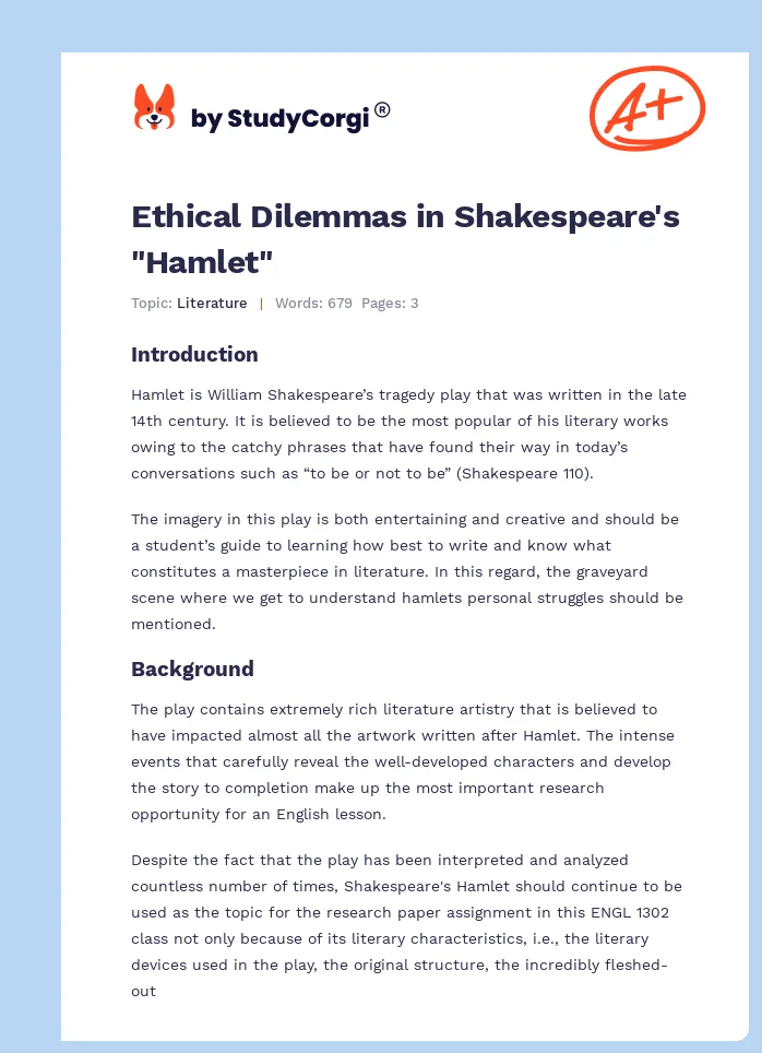 Ethical Dilemmas in Shakespeare's "Hamlet". Page 1