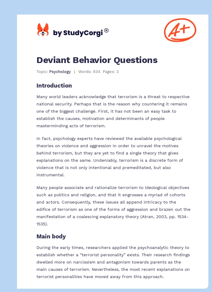 Deviant Behavior Questions. Page 1