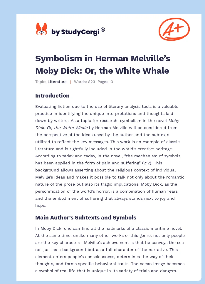 Symbolism in Herman Melville’s Moby Dick: Or, the White Whale. Page 1