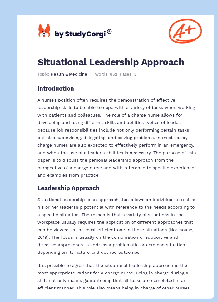 Situational Leadership Approach. Page 1