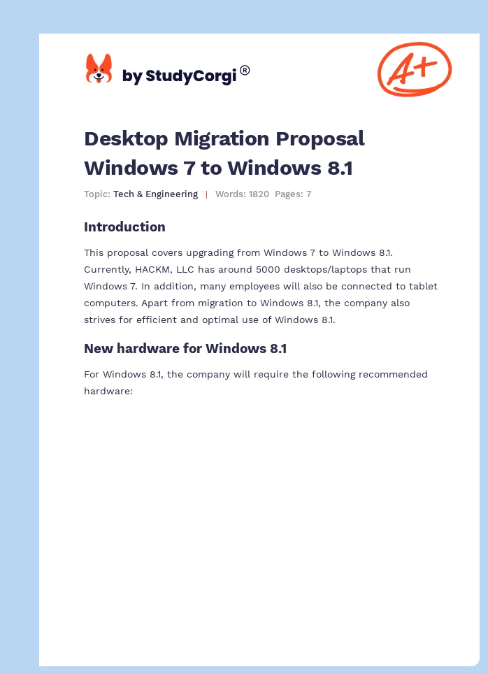 Desktop Migration Proposal Windows 7 to Windows 8.1. Page 1