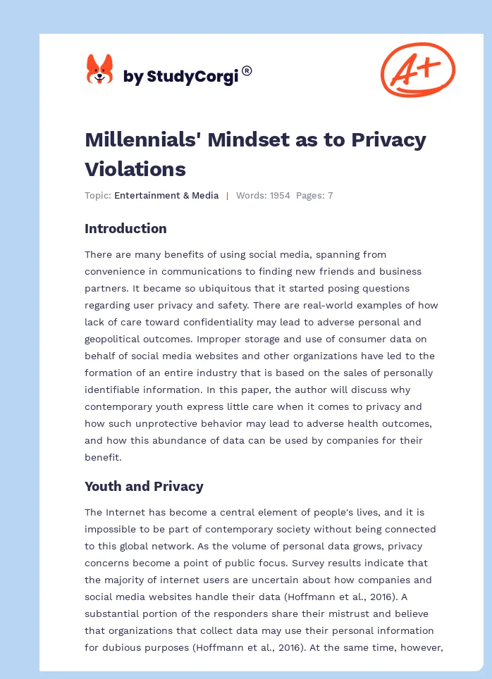 Millennials' Mindset as to Privacy Violations. Page 1