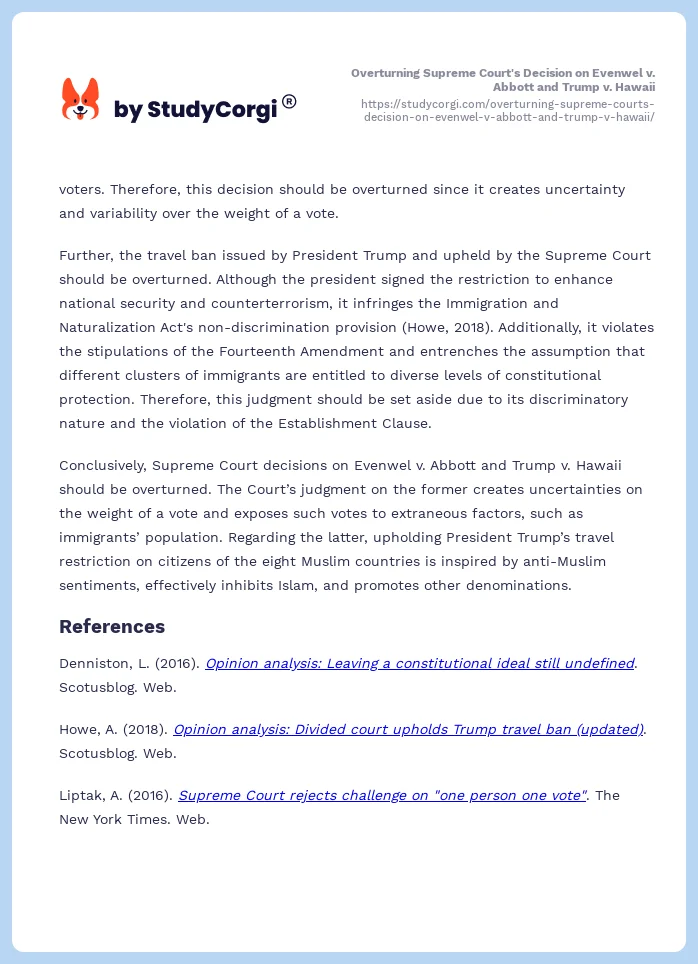 Overturning Supreme Court's Decision on Evenwel v. Abbott and Trump v. Hawaii. Page 2