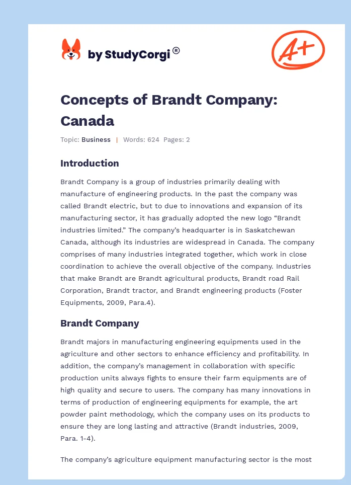 Concepts of Brandt Company: Canada. Page 1