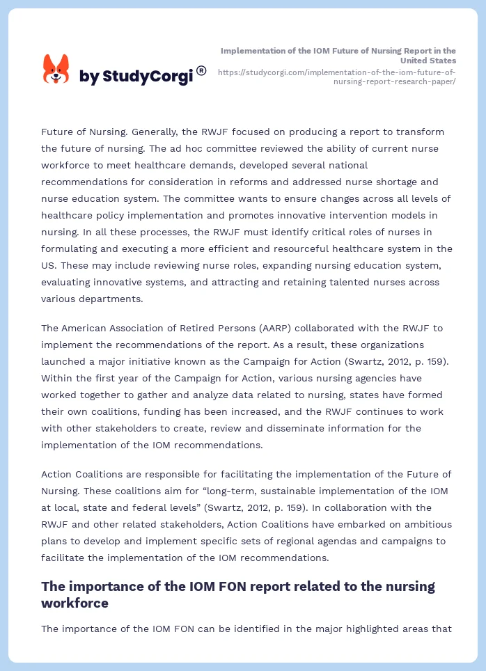 Implementation of the IOM Future of Nursing Report in the United States. Page 2