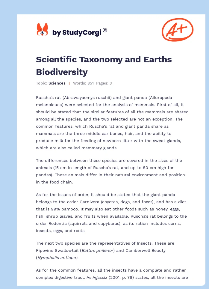 Scientific Taxonomy and Earths Biodiversity. Page 1