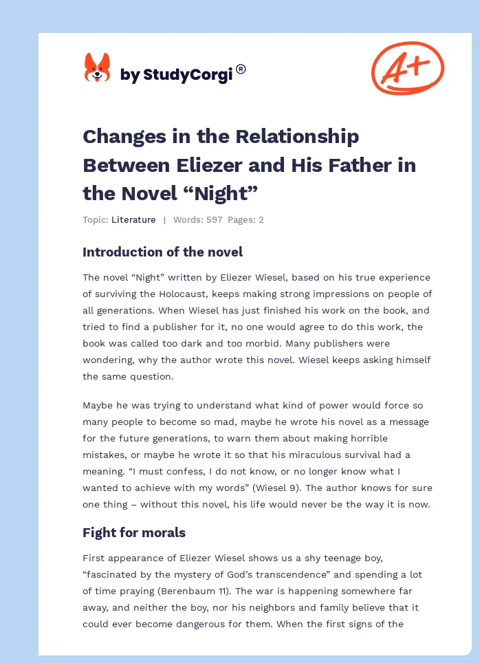 Changes in the Relationship Between Eliezer and His Father in the Novel “Night”. Page 1