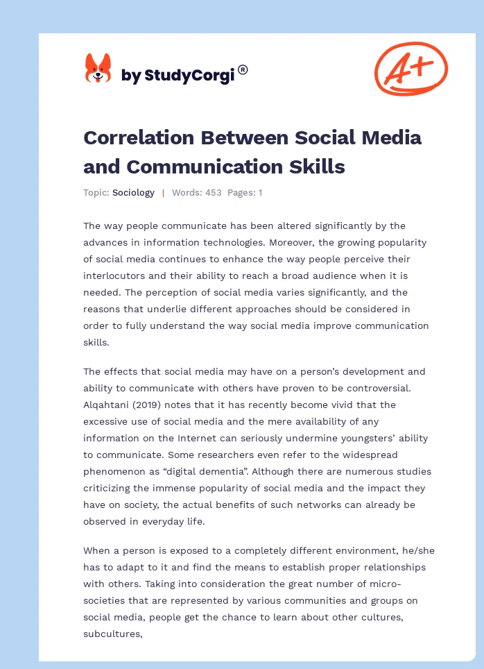 Correlation Between Social Media and Communication Skills. Page 1