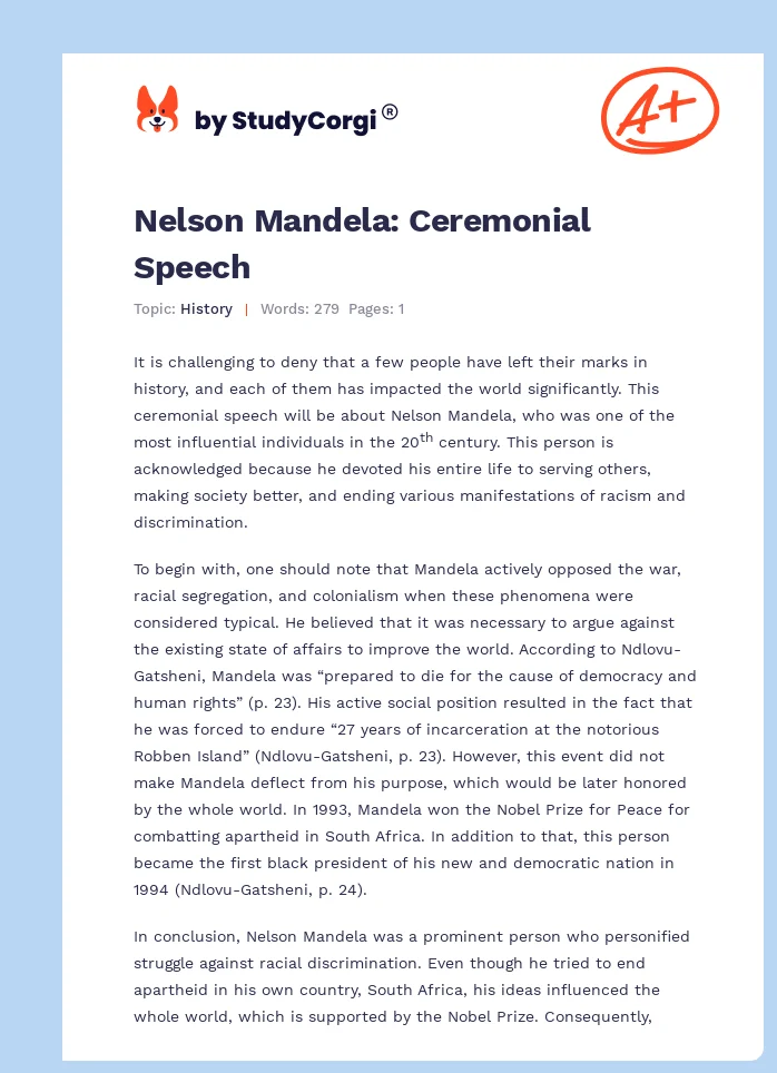 Nelson Mandela: Ceremonial Speech. Page 1