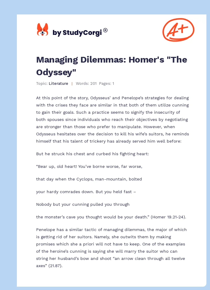 Managing Dilemmas: Homer's "The Odyssey". Page 1
