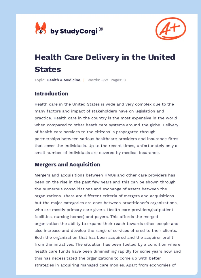 Health Care Delivery in the United States. Page 1