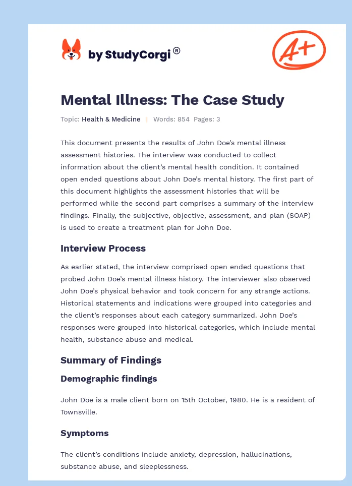 Mental Illness: The Case Study. Page 1